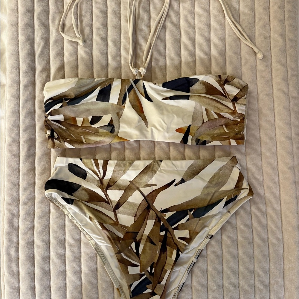 Leaf Print Bandeau Bikini Set